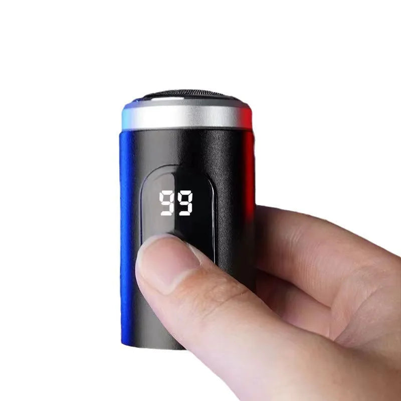 Black portable USB rechargeable shaver with cleaning brush and protective cover