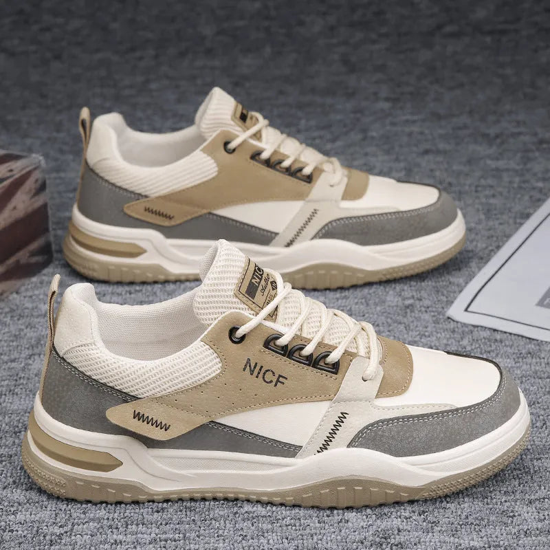 Men's casual waterproof non-slip labour protection shoes with PU upper, lace-up closure, and rubber thick sole in beige colour