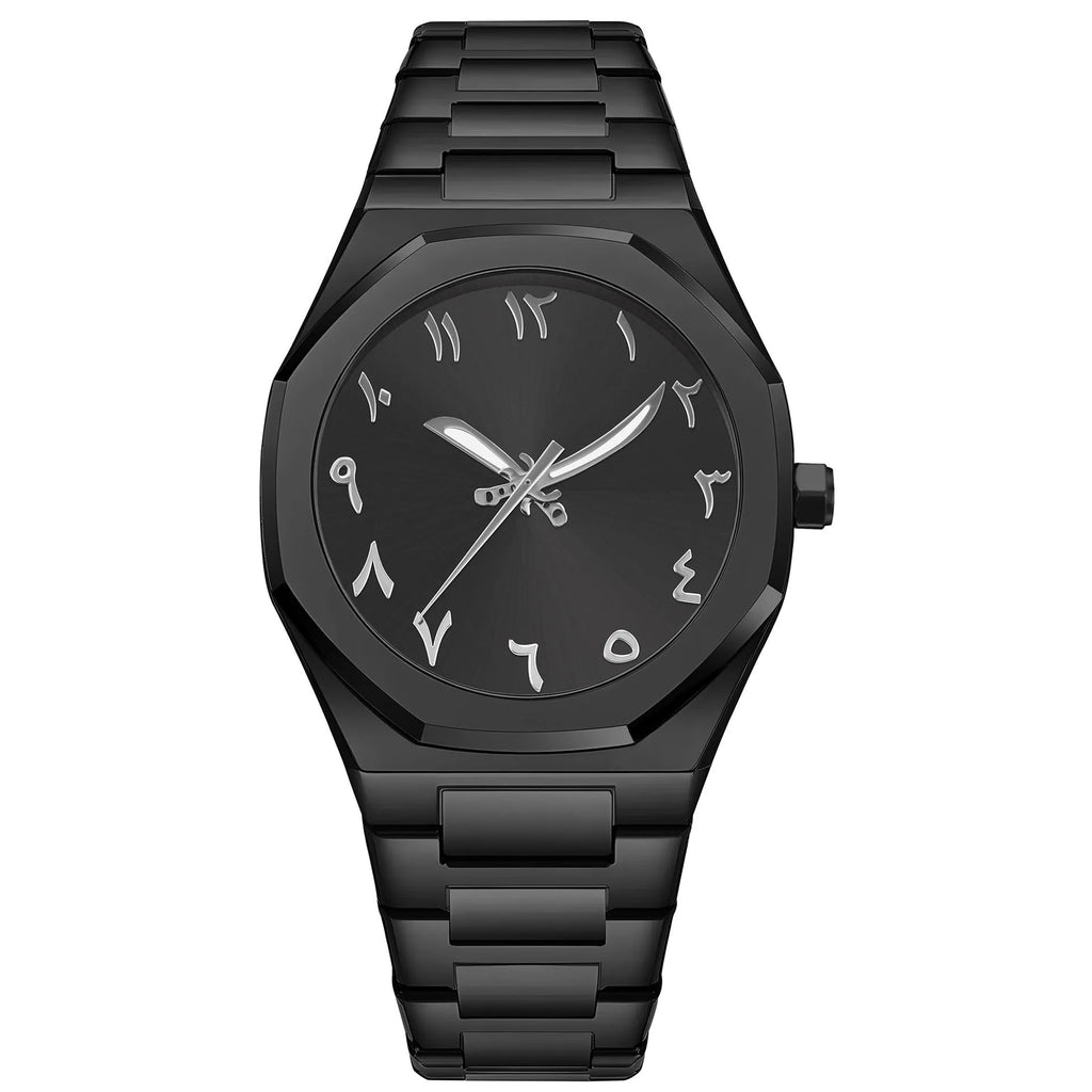 Men's business casual quartz watch with steel bracelet showing slim 10mm case profile