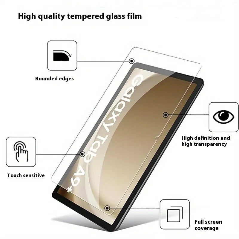 Tempered glass screen protector for Samsung tablets in a cattle leather pouch.
