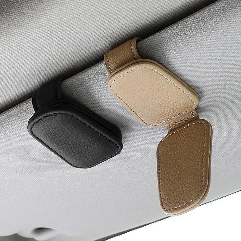 Car sun visor clip sunglasses holder made from PU leather in various colours