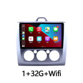 Android smart car head unit with 9-inch touchscreen for Ford Fox, showing interface with climate controls and navigation.
