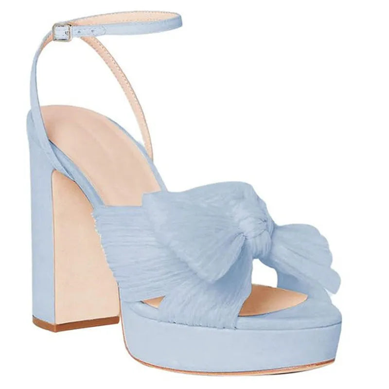 Women's platform high heel sandals with bowknot, fish mouth open toe, artificial PU upper, black colour