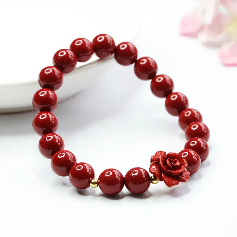 Purple gold sand rose bracelet made from natural cinnabar with 8mm beads.