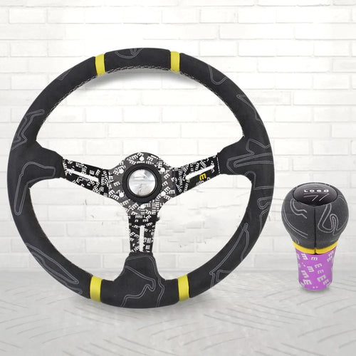 14-inch matte leather graffiti steering wheel with alloy frame, universal fit, black colour option