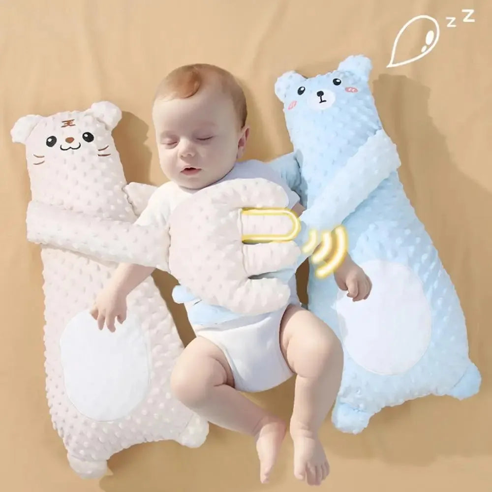 Infant exhaust pillow with remote controlled patting hand, plush material, yellow giraffe design for baby sleep comfort