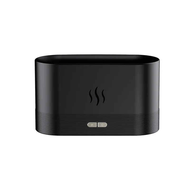 Square black ultrasonic aroma diffuser with flame light effect and mist output