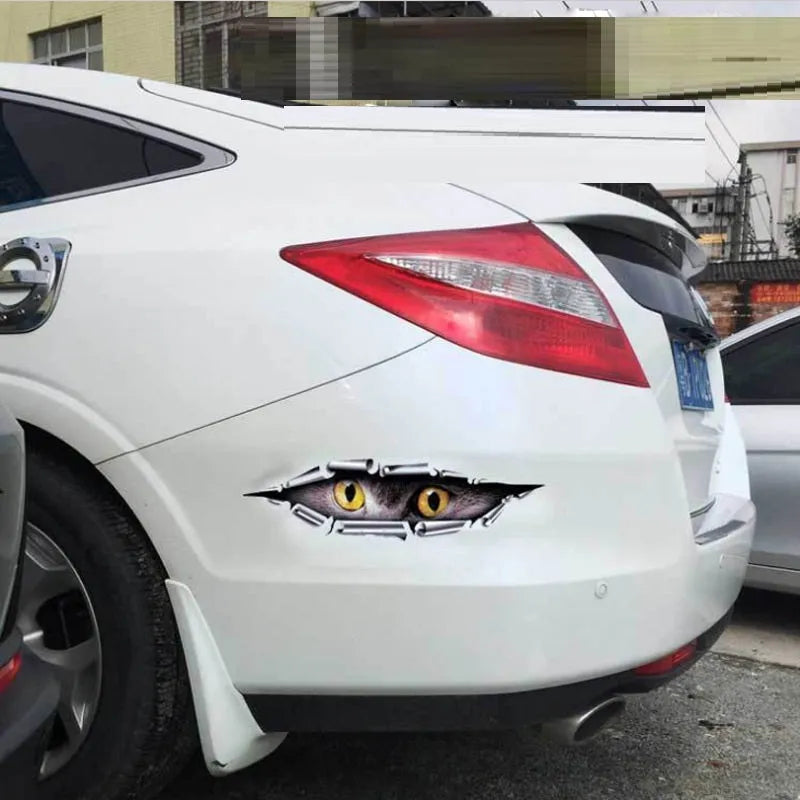 3D Tiger Eye and Eagle Eye design car bumper sticker on transparent background showing size and detail