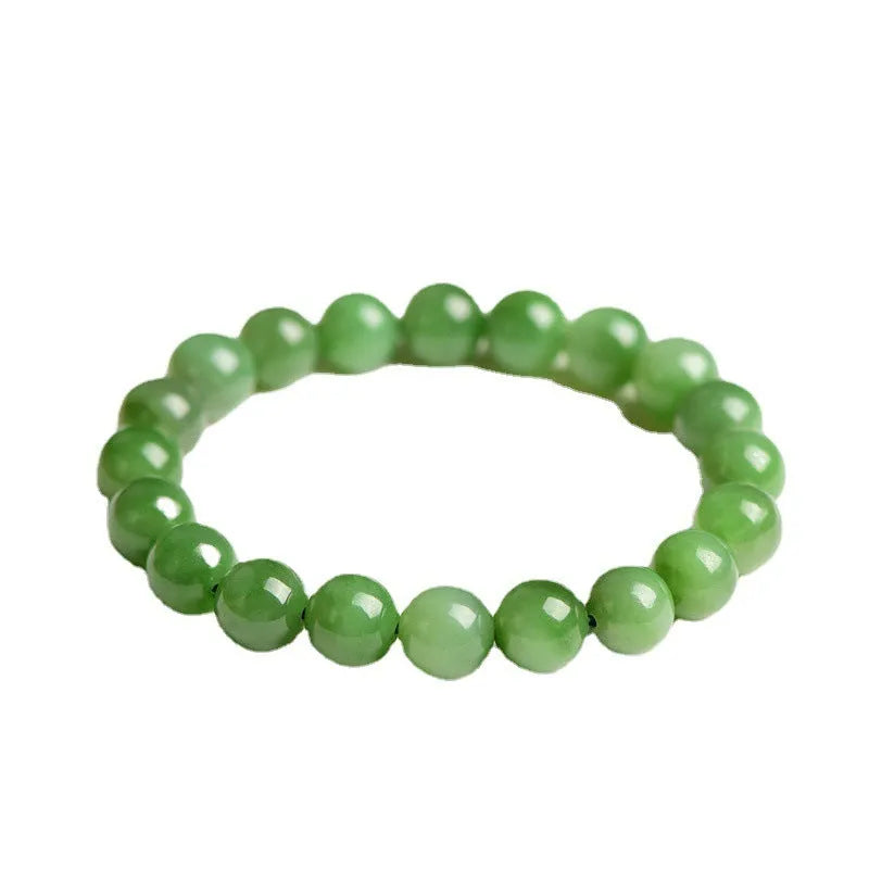 Natural Hetian jade beaded bracelet with polished jasper stones in five size options on a white background.