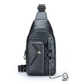 Genuine leather men's messenger bag in retro vertical square shape with magnetic buckle closure in black colour