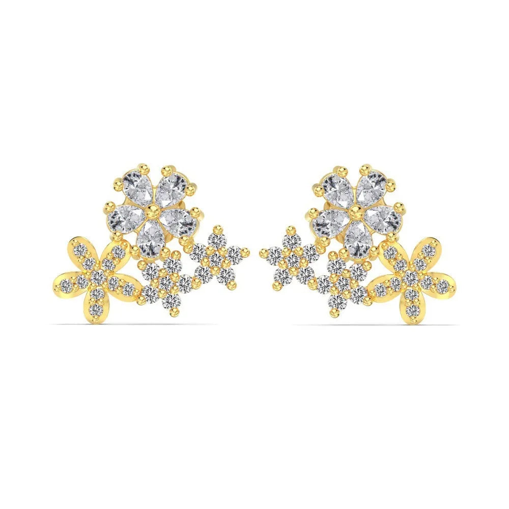 S925 sterling silver flower stud earrings for women, platinum and gold colours