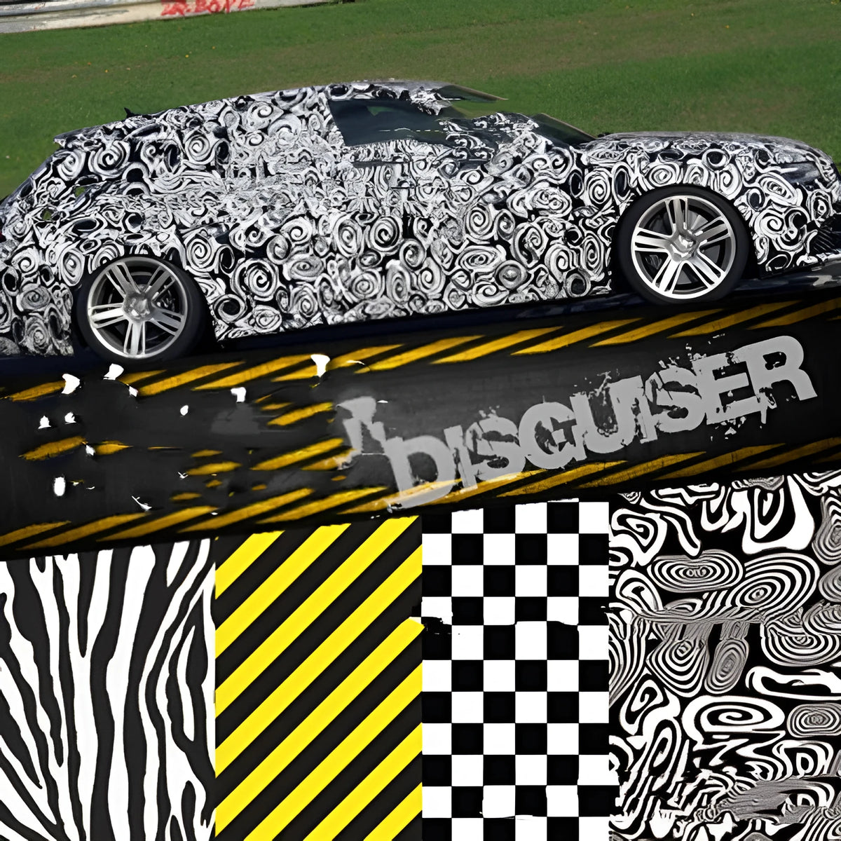 Graffiti car film sticker 50x150cm in zebra, warning line, and black and white plaid patterns