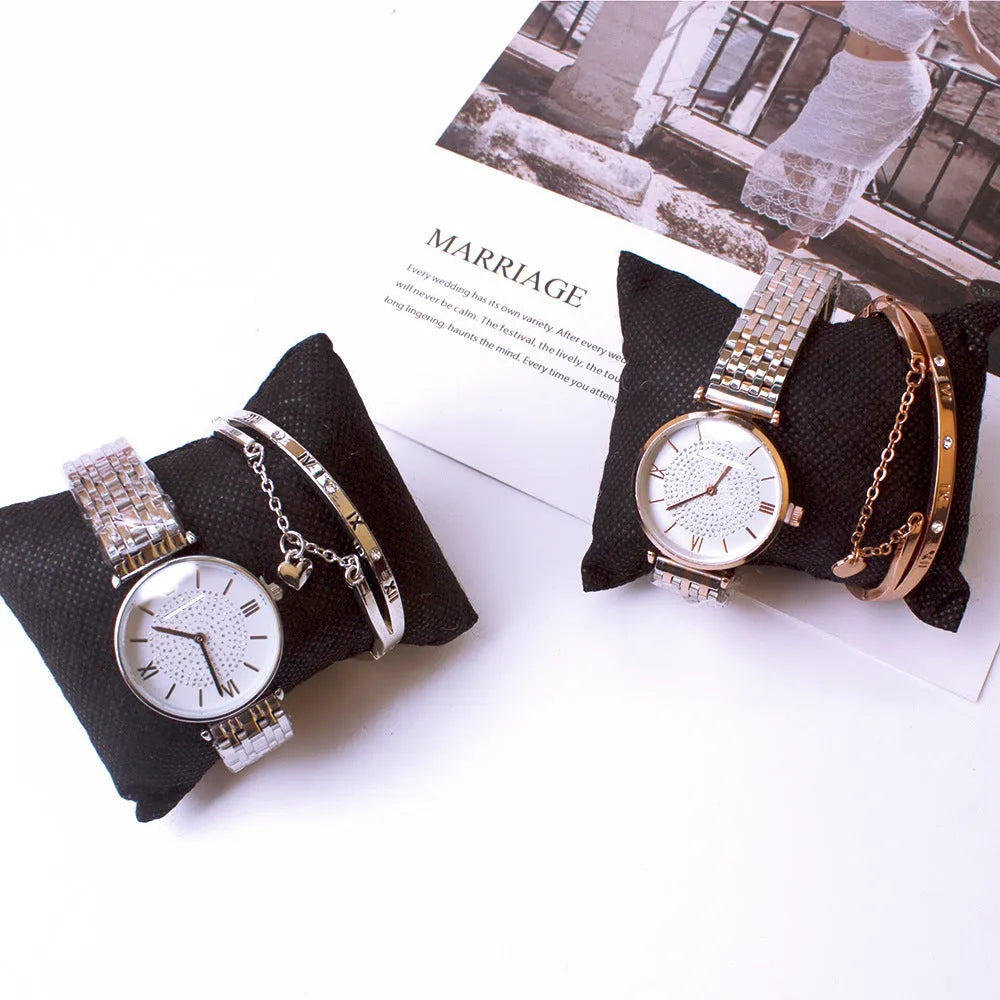 Silver gypsophila watch and bracelet two-piece set for women with quartz movement