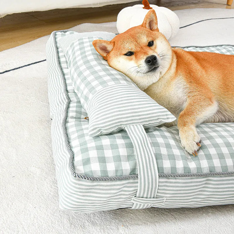 Thickened pet nest dog cushion in khaki with removable cover for S M L sizes