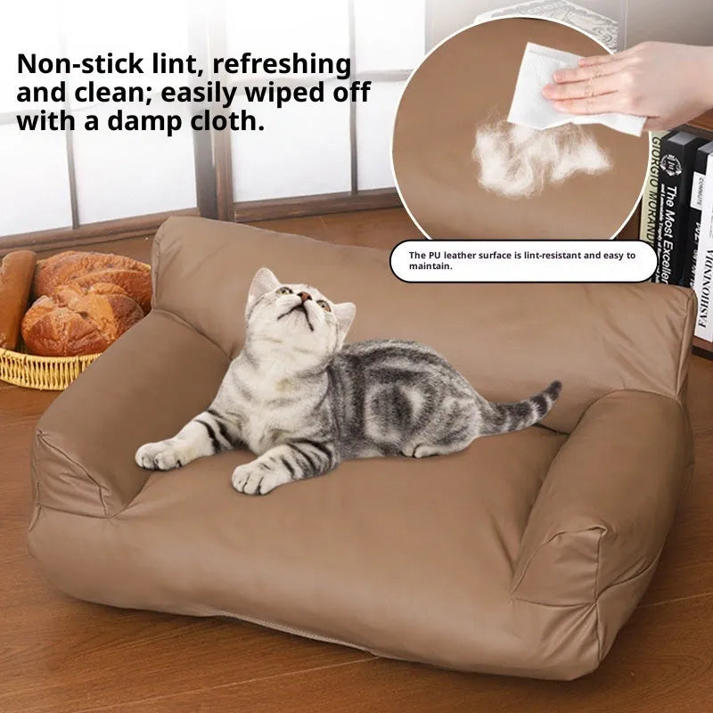 Orange PU leather waterproof pet sofa bed with four size options small to extra large