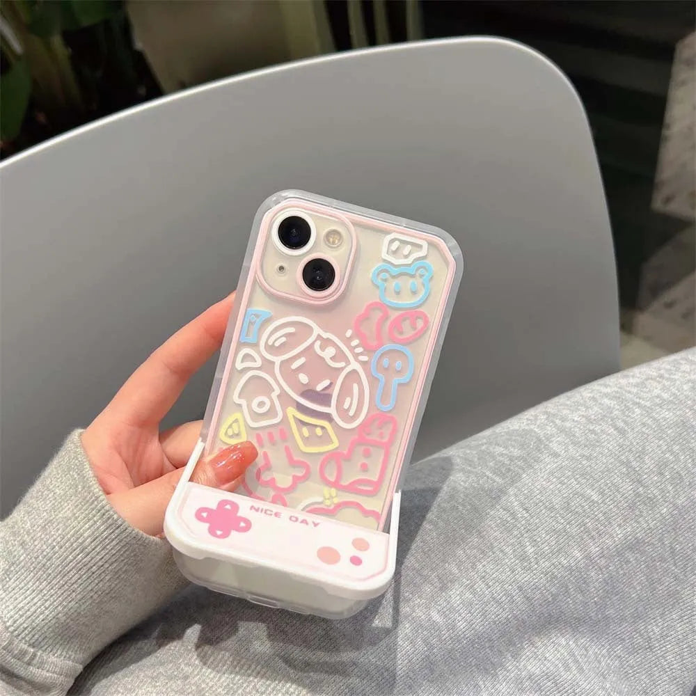 Graffiti invisible bracket TPU phone case for iPhone with transparent shell and colourful painting design