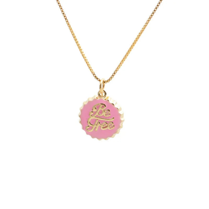 Gold plated copper bottle cap pendant necklace on a 40cm box chain.