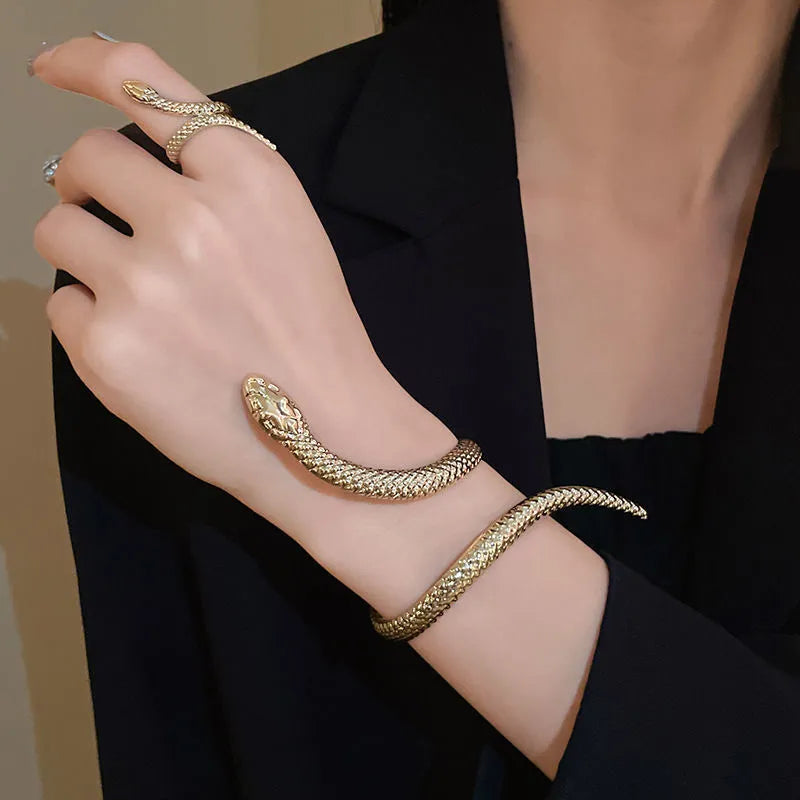Twisted snake design ring and bracelet set in gold or silver electroplated metal