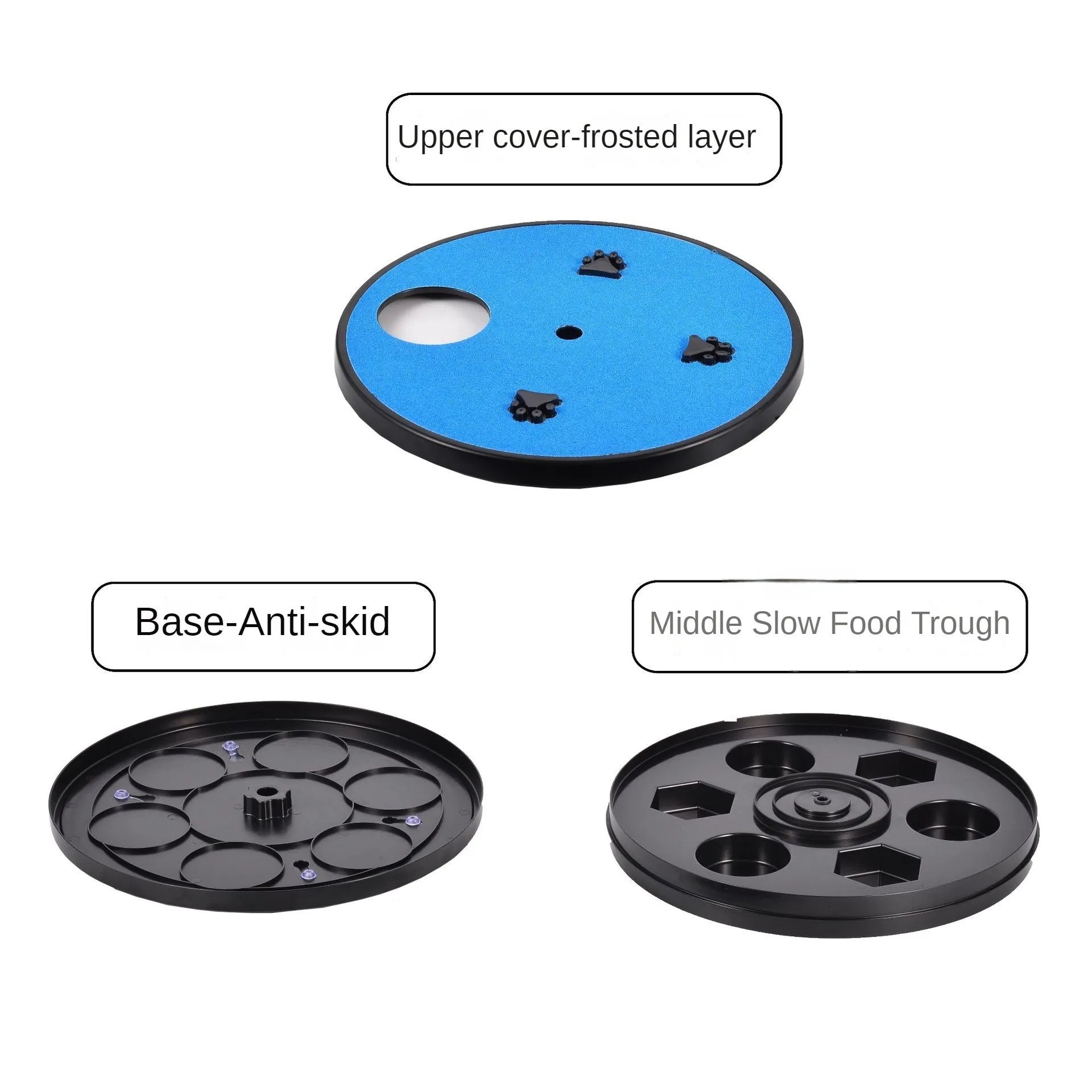 Square blue dog scratch pad with rotating top cover, suction cup base, and raised footprint guides.
