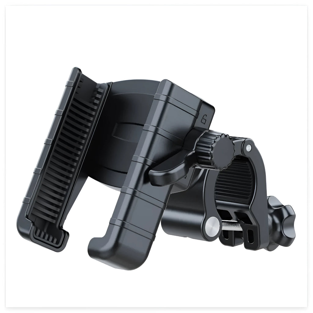 Black aluminium alloy handlebar mount for motorcycles bicycles and scooters with universal fit for 22-35mm bars