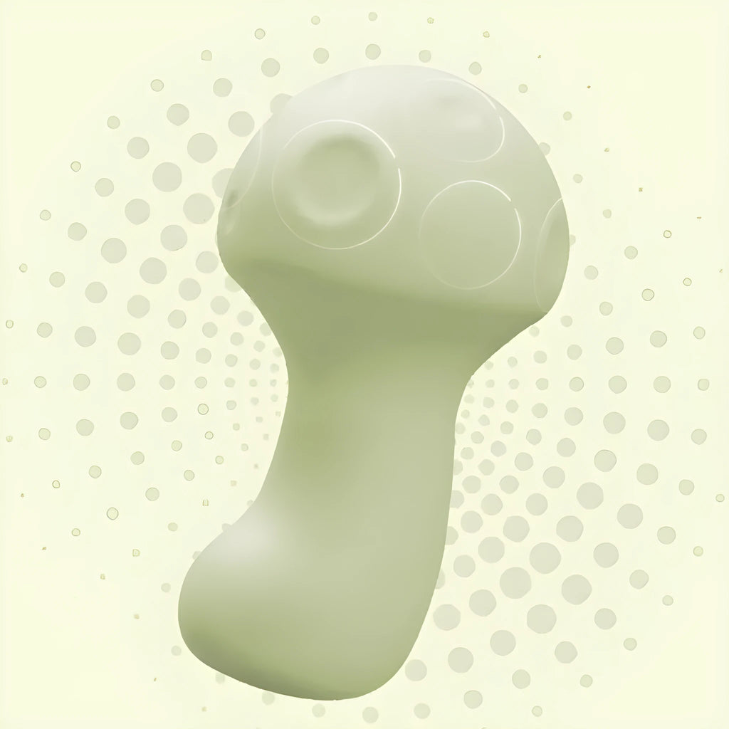 Green silicone mushroom vibrator with button control, a training toy for women