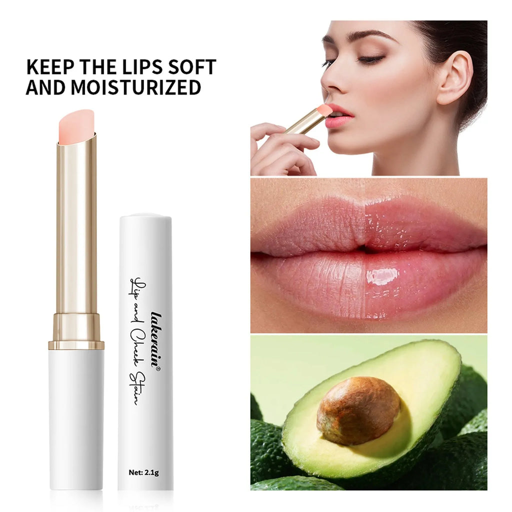 Dual-purpose lip and cheek temperature change lipstick in 3.5g stick format with moisturising and nourishing formula