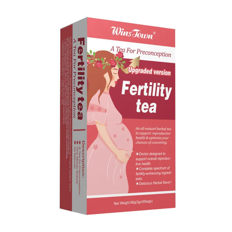 Fertility tea box containing three packs with 30 tea bags each, totalling 330 individual herbal infusion servings