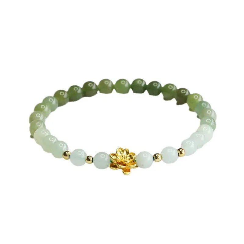 Ancient style jade bracelet with clear water gradient colour and lotus flower design