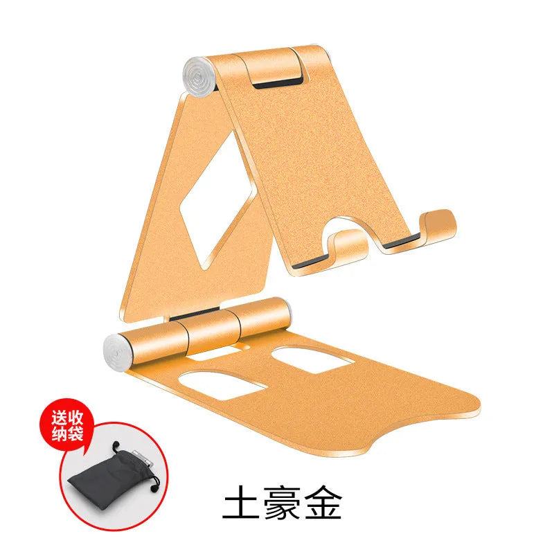 Aluminium alloy folding desktop phone stand in metallic finish, universal bracket for all phone brands