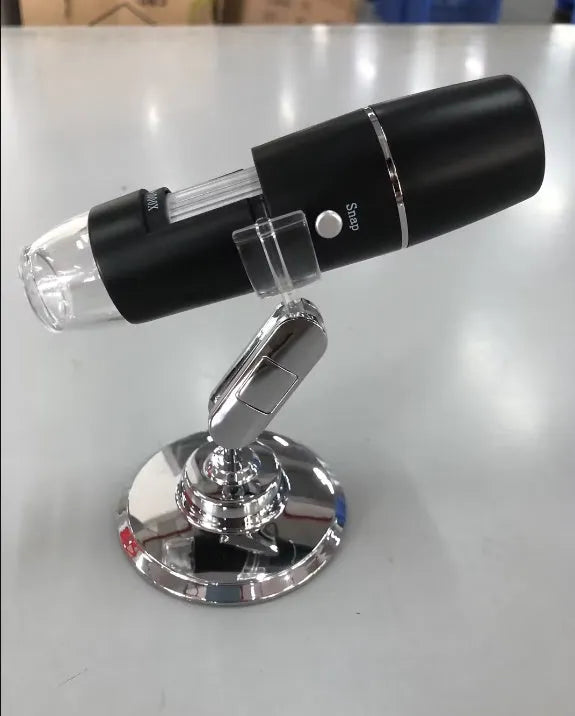 Black digital microscope with 8 LED lights and bracket for phone camera use, 1000x magnification for laboratory