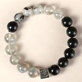 Crystal couple bracelet with 10mm geometric beads in khaki colour, Chinese style design for men and women