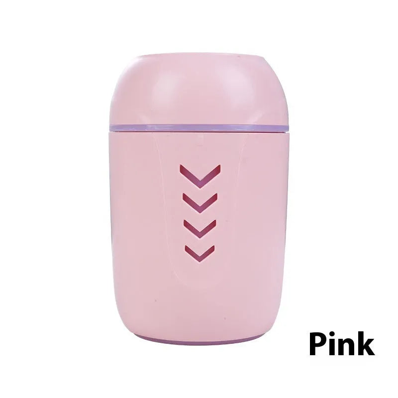 Round white portable air purifier and aromatherapy diffuser unit with USB cable for car or desk use.