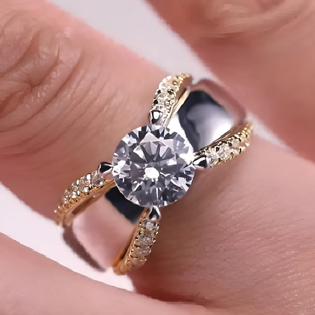 Women's two-tone geometric ring in colour KYRA0702, shown in size 8.
