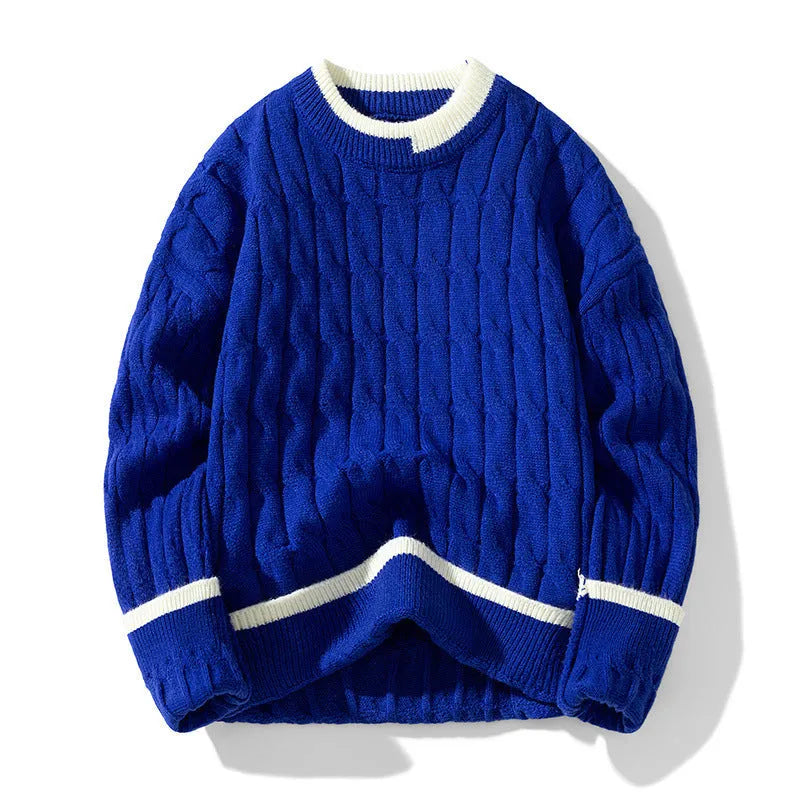 Men's loose fit two-piece modal acrylic sweater set in beige, shown as a pullover with long sleeves.