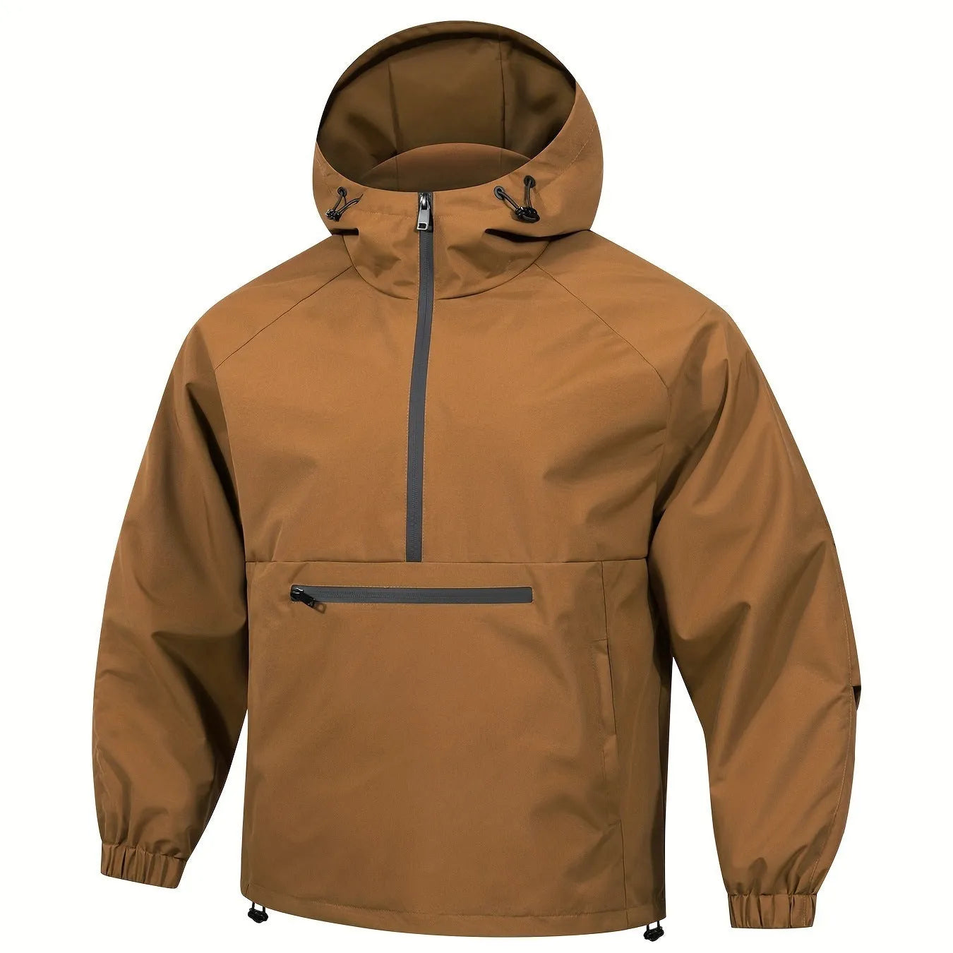 Korean-style men's corduroy rabbit fur half-zip hooded jacket in light grey colour