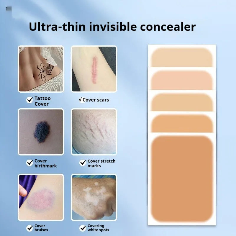 A 130mm long concealer brush for tattoo and birthmark cover, shown with colour options: white, light flesh, mid-complexion, deep flesh, popular.