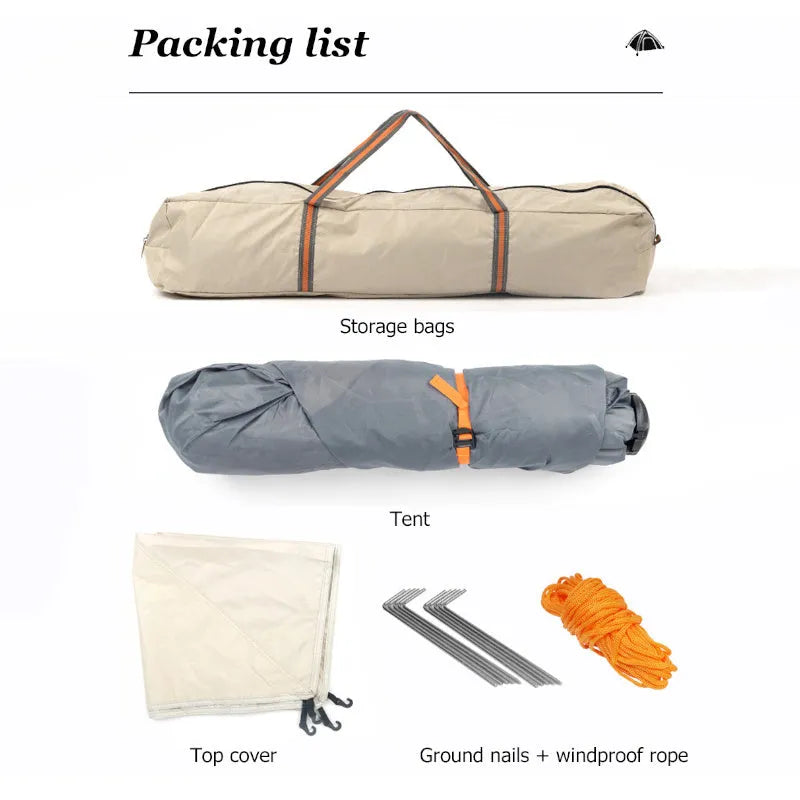 Beige double-layer outdoor camping tent with quick-opening automatic mechanism for 3-4 people, external size 240x210x135cm