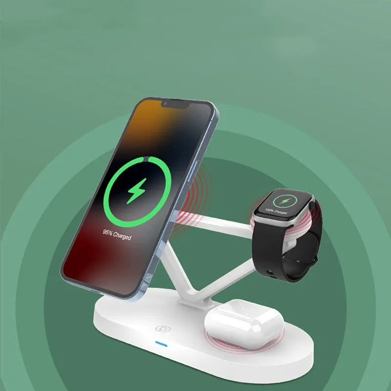 Black 3-in-1 wireless charger with magnetic suction for phone, Apple Watch and AirPods