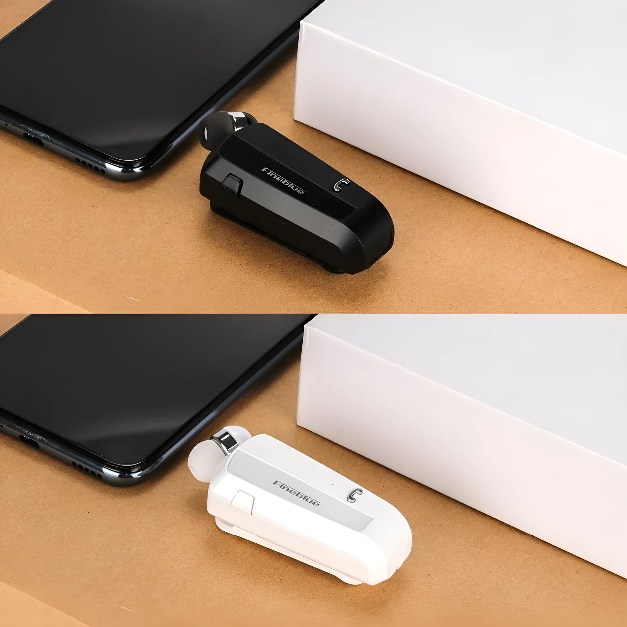 Retractable business collar single-ear Bluetooth headset in black with clip-on design