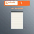 Set of A5, B5 and A4 writing pads showing blank, grid and horizontal line page styles.