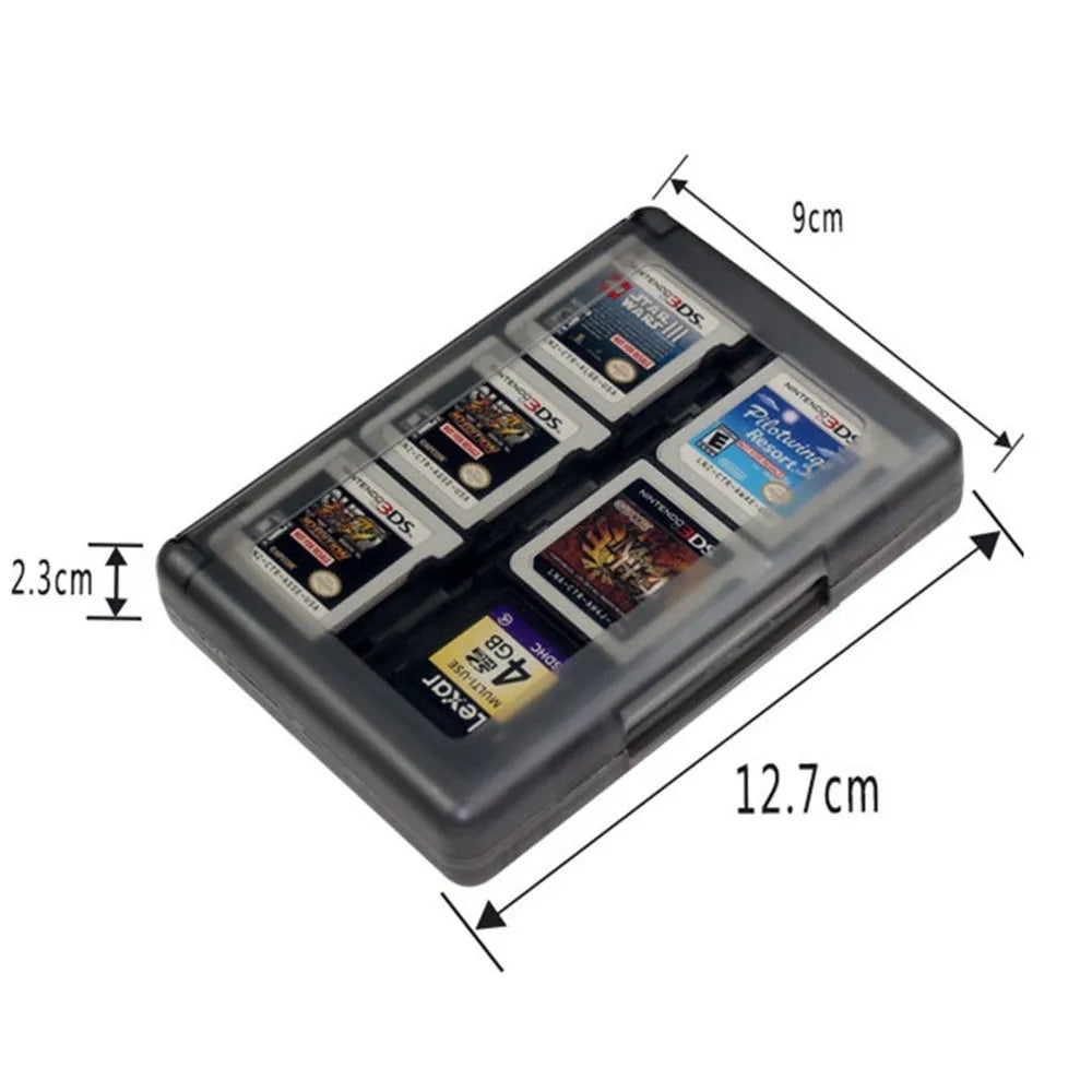 NDS 3DS 28 24-in-1 game card storage box in black measuring 12.7cm x 9cm