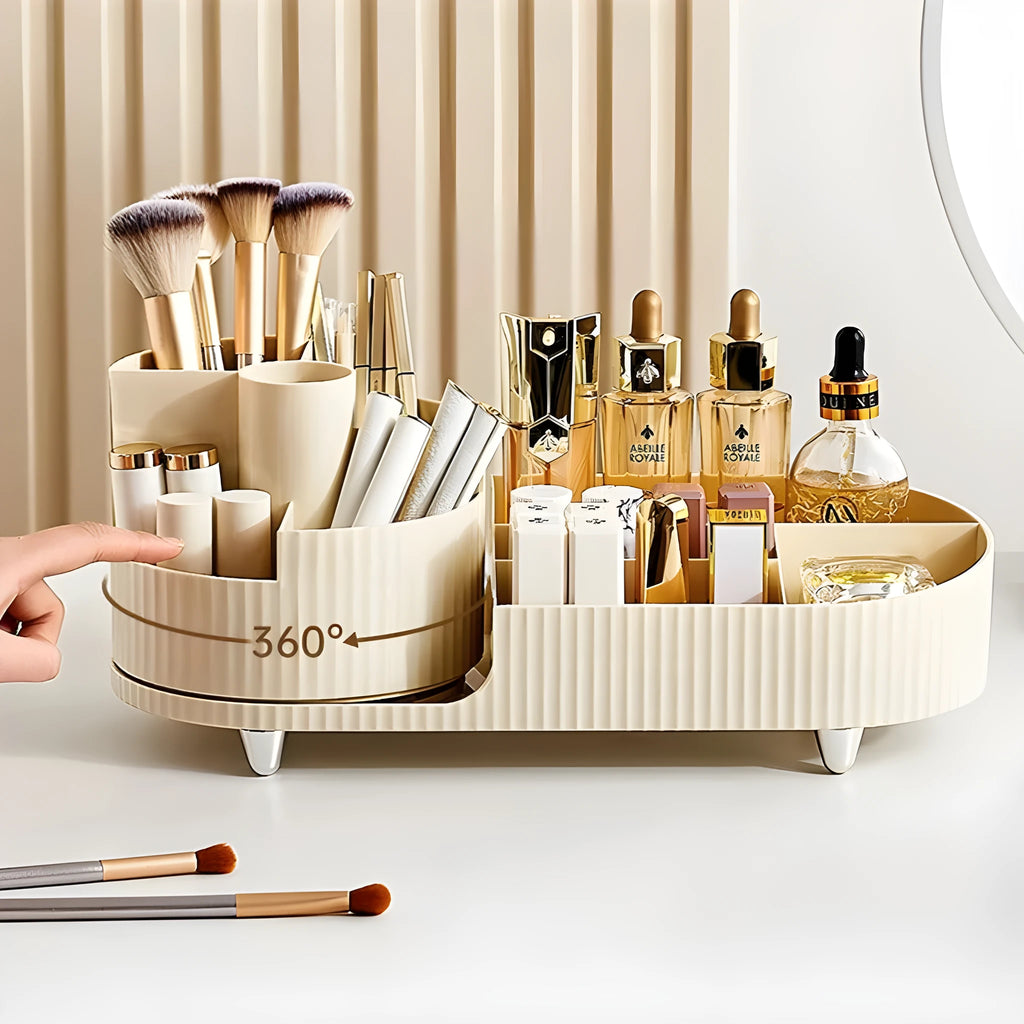 Rotating cosmetics storage box organiser for make-up brushes and lipsticks in modern simple style