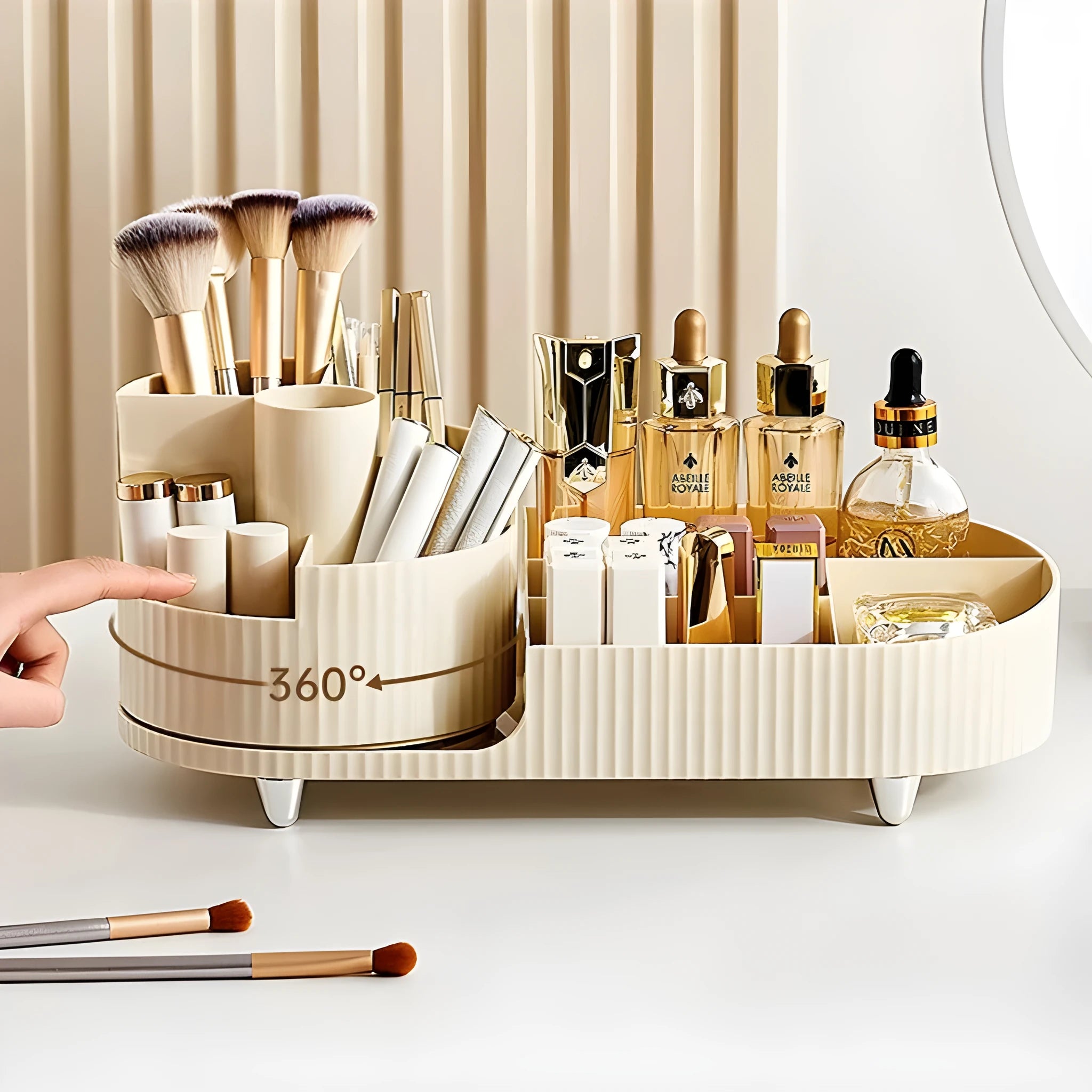 Rotating cosmetics storage box organiser for make-up brushes and lipsticks in modern simple style