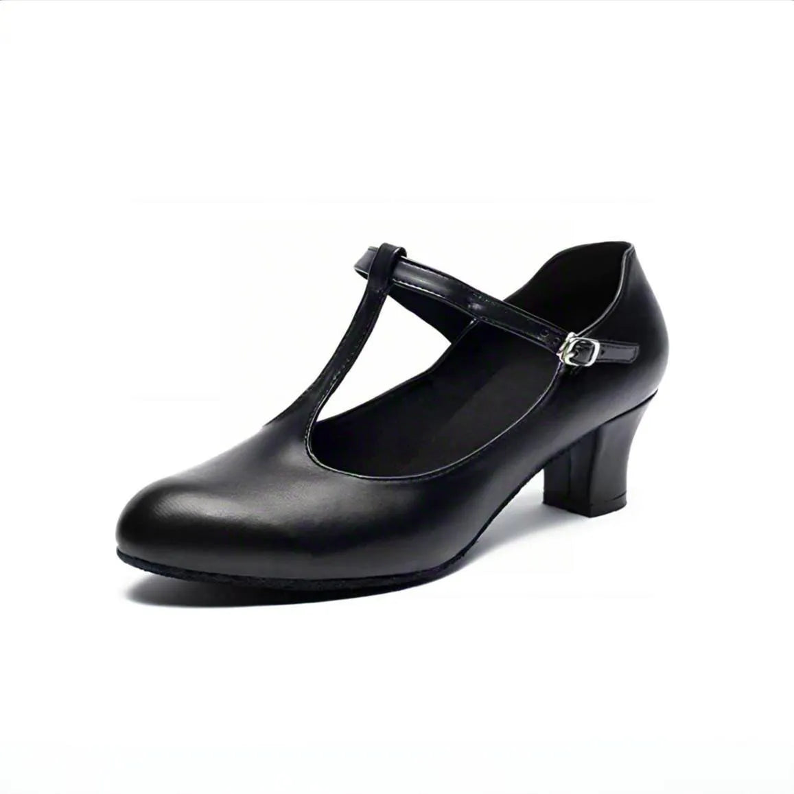 Women's modern soft bottom leather Latin dance shoes in black with double cross straps