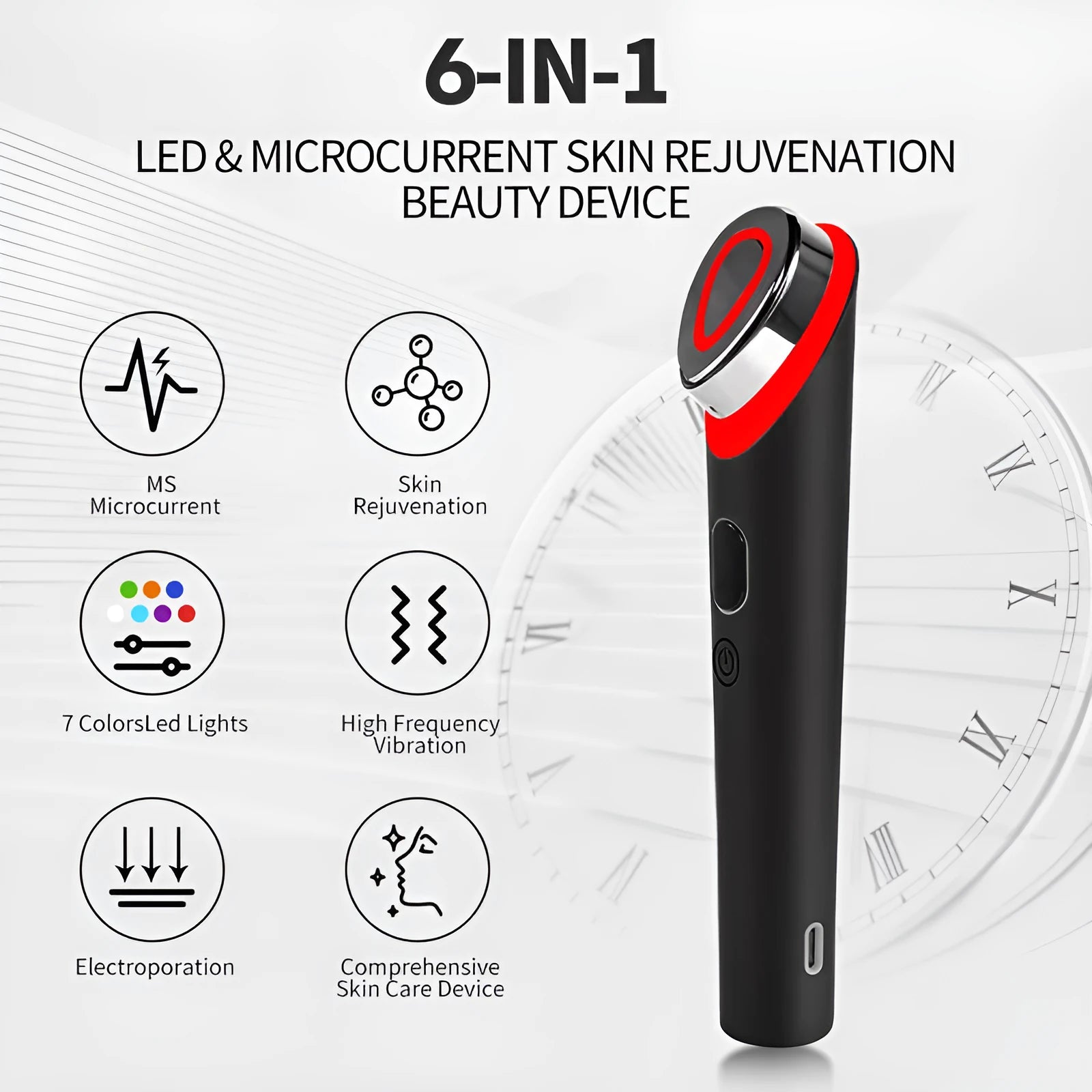 Black red blue light eye massager with vibration therapy and seven colour settings