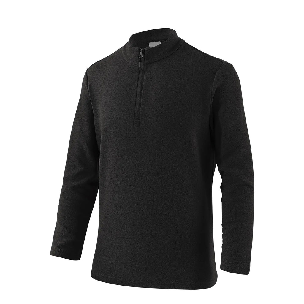 Men's stand collar half zip sweater in solid colour with dimensional patch pocket, straight cut, available in sizes M-3XL