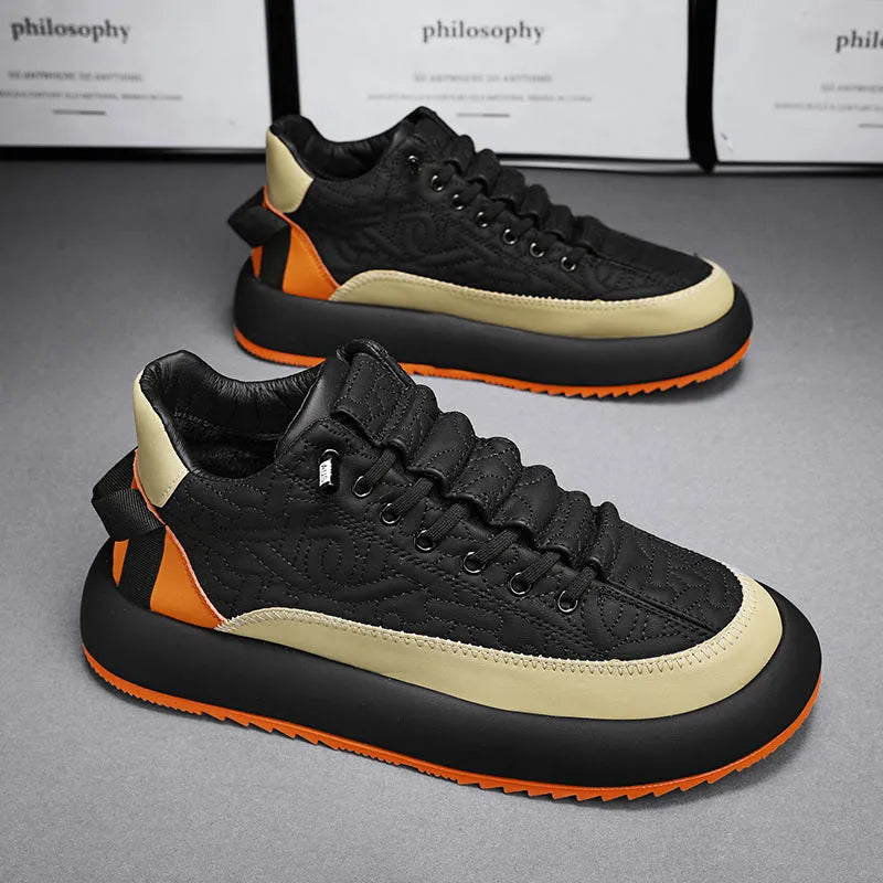 Men's casual board shoes synthetic PU upper elastic band thick sole black orange black white Milan sizes 39-44
