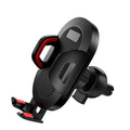 Car phone holder mounted on vehicle air vent holding smartphone securely