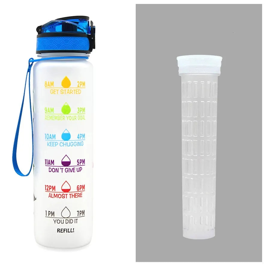 1 litre Tritan water bottle with time markers and gradient colour design