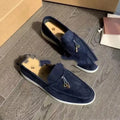 High top slip-on loafers with round toe cap and visible stitching on artificial PU upper